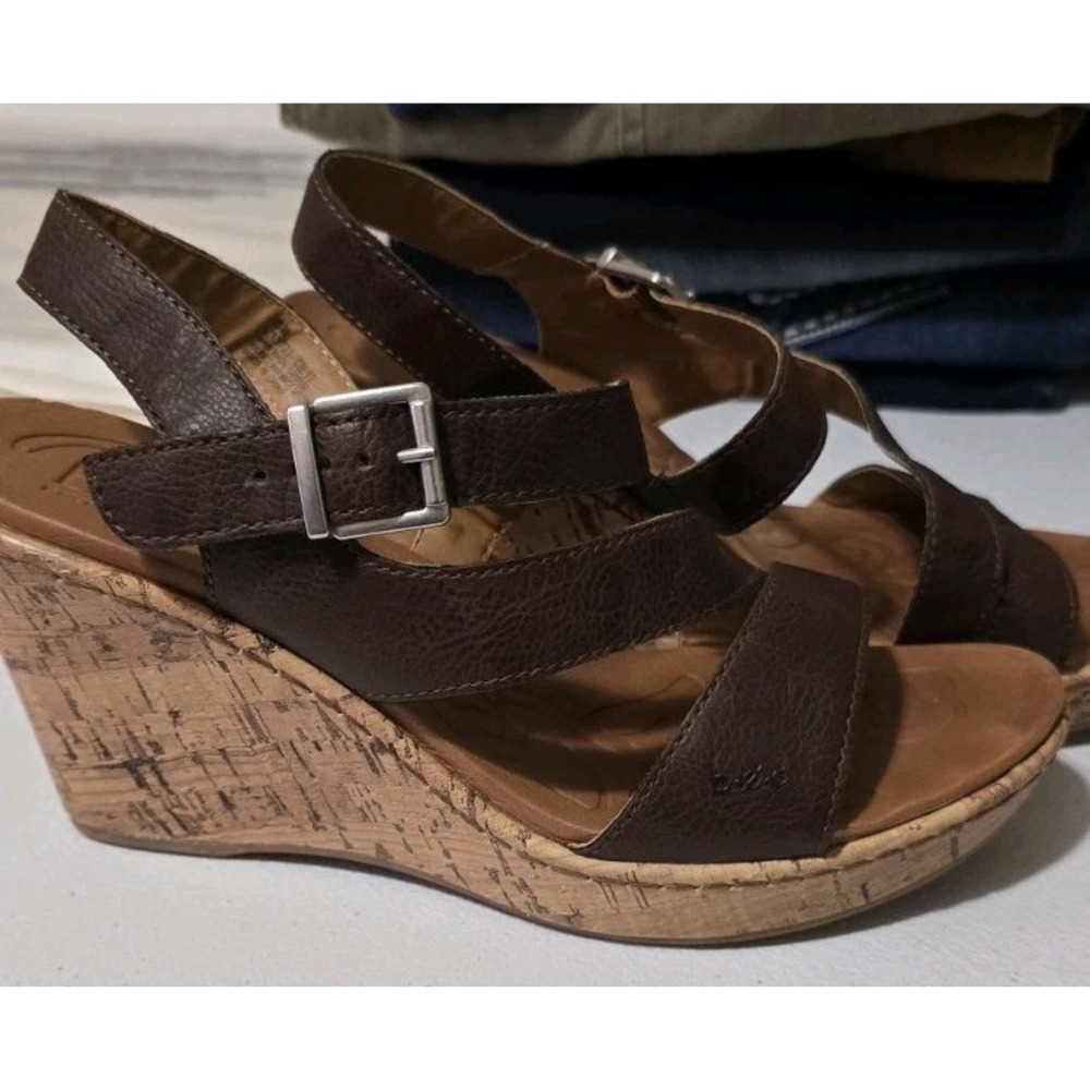 B.O.C. Born Concept Women's  Cork Wedge‎ Strappy Schirra Brown Sandals 8M